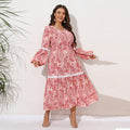 Plus-size Patchwork V-neck Maxi Dress
