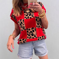 Pullover Knit Top A Bold, Avant-garde Leopard-print Colorblock Sweater