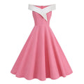 Womens Retro Off-the-Shoulder Sleeveless Contrast-Color Formal Dress