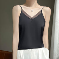 V-neck Mesh-panelled Sleeveless Chic Slip-style Camisole