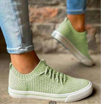 Casual Single Shoes Women European And American Flat Mesh Sports Flying Knitting