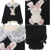 Cute Cloth Patch Embroidered Lace Fake Collar Knitted Sweater