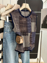 Sleeveless Vest For Women Early Spring Retro Color-block Knit