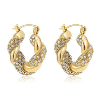 Fashionable Light-luxury Fully Diamond-encrusted Copper-plated Oval Earrings For Women