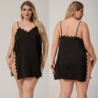 Plus-size Satin Chiffon Camisole Pajamas For Women Sexy Lace Nightgown With V-neck Summer Loungewear