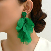 Lightweight Fluffy Chiffon Flower Multi-Layer Tassel Earrings For Women Handmade Bohemian Jewelry For Beach Vacation Summer Party