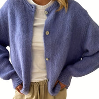 Women's Soft Light Purple Long Sleeve Hip Knitted Cardigan