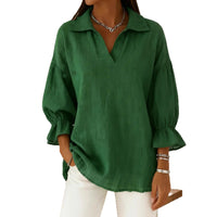Casual Relaxed-fit Fashionable Long-sleeve Top With A Turn-down Collar