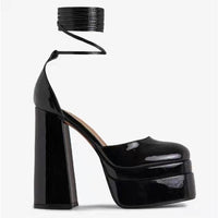 Women's Round Toe Faux Leather Rubber Buckle Solid Color Thick Heel High Heel Fashion Sandals