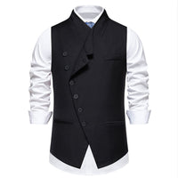 Solid Color European Size Oblique Placket Single-breasted Men's Suit Vest