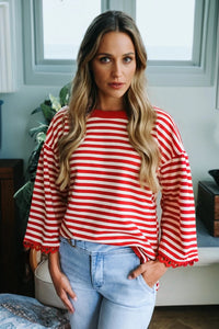 Fashion Striped Crew Neck Long Sleeves Women