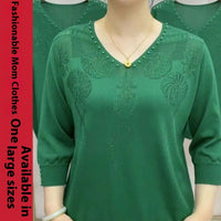 Fashion Ice Silk Sweater Three-quarter Sleeve Pullover Top For Women