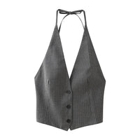Women's V-neck Backless Pinstripe Vest