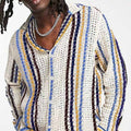 Striped Multi-color Contrast Color Casual Cardigan Sweater Men's Top