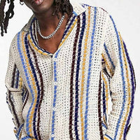 Striped Multi-color Contrast Color Casual Cardigan Sweater Men's Top
