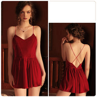 V-neck Cross Tie Halter Temptation Suspender Nightdress Home Wear