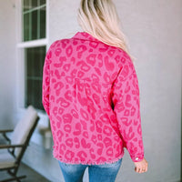 Leopard-Print Denim Fashion Button-Up Jacket For Women