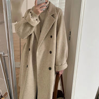 Autumn And Winter Korean Hepburn Style Double Breasted Women's Woolen Overcoat Coat