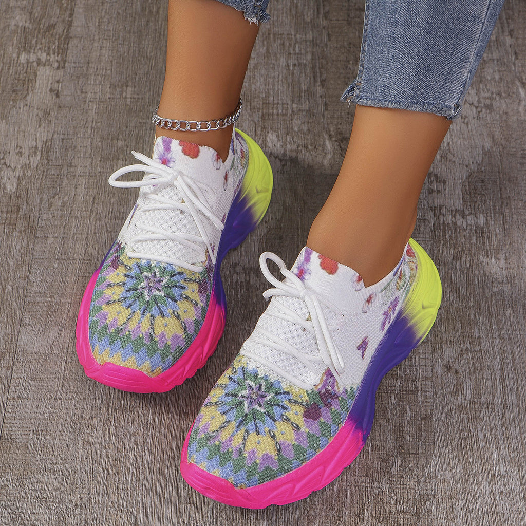 Fashion Printed Flat Sports Shoes Front Lace-up Plus Size