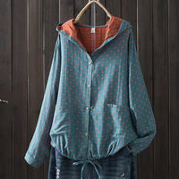 New Korean-style Oversized Artistic Retro Casual Plaid Cotton-linen Double-layer Shirt With A Hood