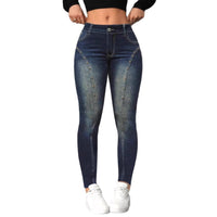 Womens High-Waisted Stretchy Figure-Hugging Printed Pants Casual And Slim-Fit