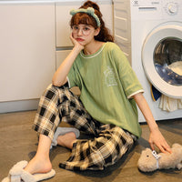 Summer Pajamas Women's Short-sleeved Trousers Cotton Two-piece Set