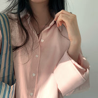 Polo Collar Single Row Button Loose Long Sleeve Long Shirt
