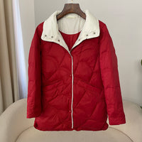 Women's Mid-length White Duck Down Retro Loose Xiangyun Stand Collar Coat