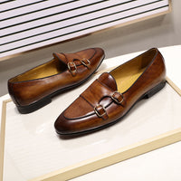 Double Buckle Men's Shoes Top Layer Cowhide Men's Leather Shoes