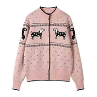 Christmas Puppy Jacquard Round Neck Sweater Cardigan Coat Loose All-matching Sweater