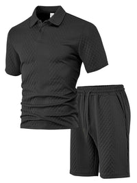 Men's Jacquard Polo Thin Collar Plaid Short-Sleeve Set