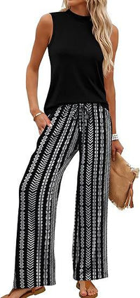 European And American-style Slim-fit Printed Casual Set