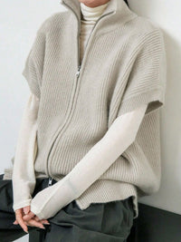 Knitted Cardigan Jacket With Short Sleeves And Ribbed Detailing Springsummer Style