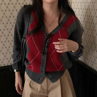 Women's Fashion Sweater Rhombus Knitted Top