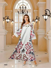 Elegant Floral Print Long Sleeve Abaya Dress