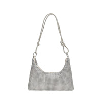 Women's Solid-Color Shiny Faux Rhinestone Zipper-Knotted Shoulder Bag
