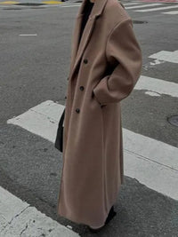 Long Wool Coat With A Business Suit-style Collar For Commuting