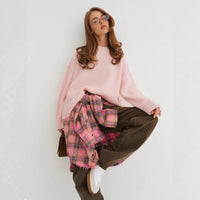 Relaxed Laid-back Short Knit Long-sleeve Crewneck Pullover