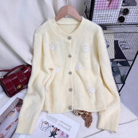 Women's Patchwork Floral Knit Cardigan Round Neck Warm Sweater