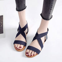 Solid Color Flat Heel Cross Elastic Band Flat Roman Style Sandals