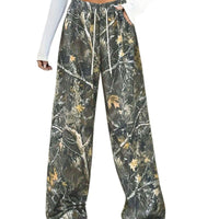 Women's Casual Waist-cinching Camouflage Print Straight-leg Pants