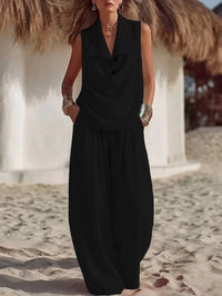 Solid-color Women's Flowing Collar Two-piece Set