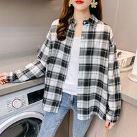 Plaid Long-sleeved Shirt Loose-fitting Versatile Outerwear Turn-down Collar Coat