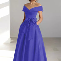Satin Gown New Style Banquet Dress Off-shoulder Midi Length