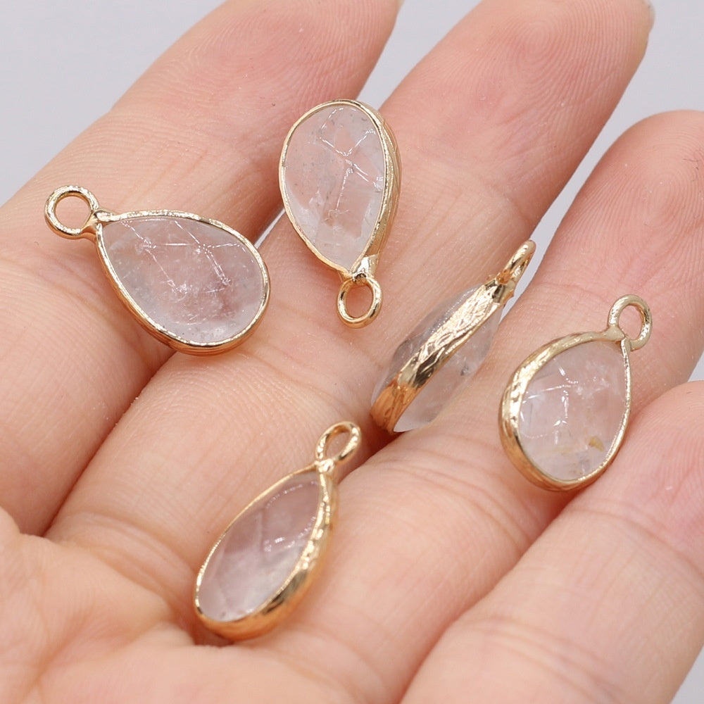 Natural Stone Drop-shaped Gold-plated Edge Pendant