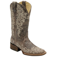 Autumn Winter Embroidered And Printed Chunky-Heel Square-Toe Mid-Calf Knight Boots