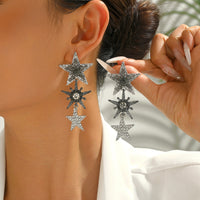Shiny Rhinestone Three Layer Star Long Drop Earrings For Women Vintage Elegant Party Prom Jewelry Accessories
