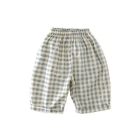 Boys Cotton Loose-fit Plaid Wide-leg Pants