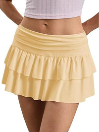 Womens Y2K Pleated Mini Skirt Low-Waist Layered And Flowing