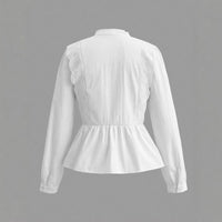 Womens Designer Lace Trim Long-Sleeve Casual Tie-Up Shirt Top